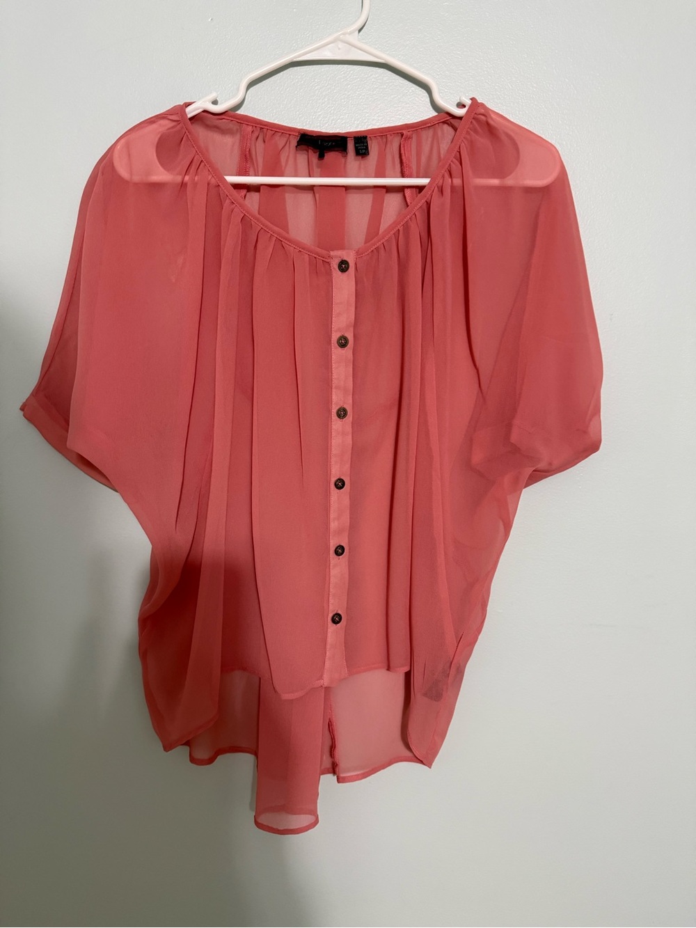 Sheer Button-Front Coral Blouse - Women